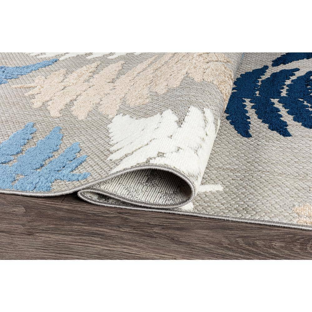 Seville Blue and Beige Floral Synthetic Indoor/Outdoor Rug