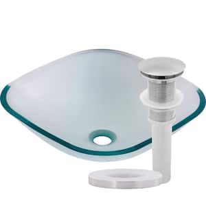 Piazza Clear Glass Square Vessel Sink with Drain in Brushed Nickel