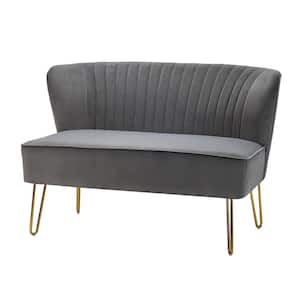 Alonzo 45 in. Contemporary Velvet Tufted Back Grey 2-Seats Loveseat with U-Shaped Legs