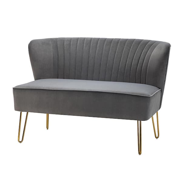 JAYDEN CREATION Alonzo 45 in. Contemporary Velvet Tufted Back Grey 2-Seats Loveseat with U-Shaped Legs