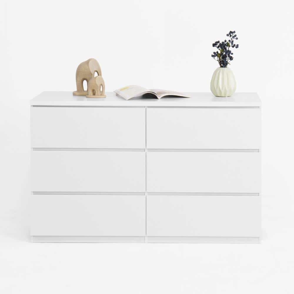 White 6 Drawer 47.2 in. Wide Chest of Drawers with Sturdy Particle Board, Large Storage for Bedroom or Hallway