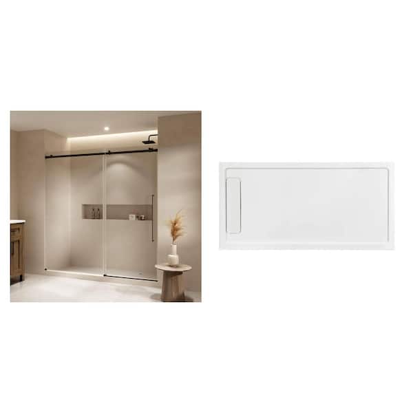 Selby 72.01 in. x 74.02 in. Sliding Frameless Shower Door with Clear Glass and 36 in. x 72 in. Shower Pan Base Combo