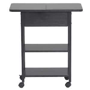 23.6 in. Black Rectangle MDF End Table with Charging Station and Wheels