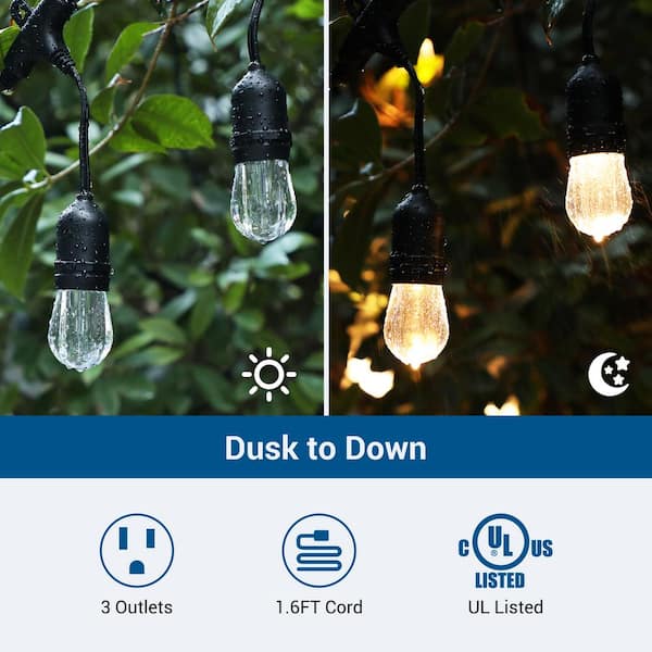 Outdoor Light Timer with 2 ft. Extension Cord, Weatherproof Photocell Timer with 3-Grounded Outlets for Holiday