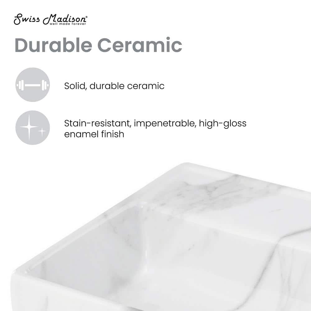Claire 22" White Marble Ceramic Wall-Mount Bathroom Sink
