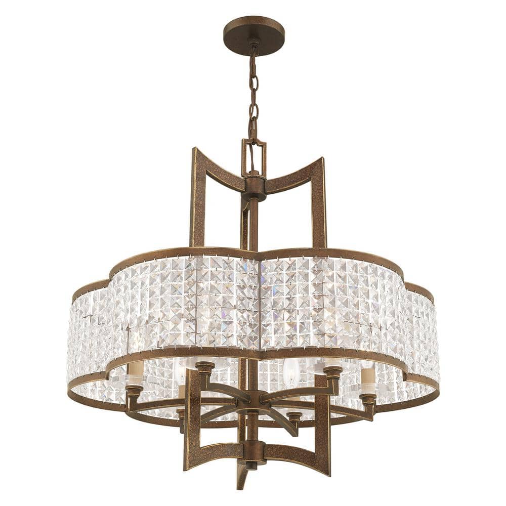 Palacial Bronze 6-Light Chandelier with Clear Crystal Shade