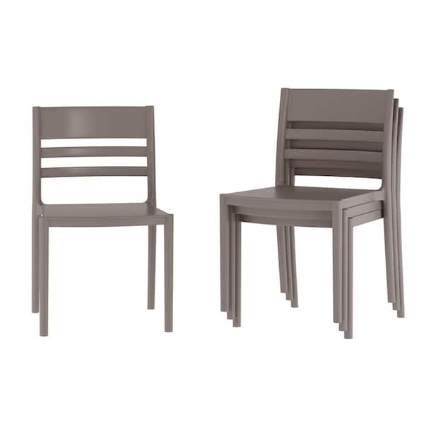 Bridgeport Gray with Slatted Backrest Plastic Indoor-Outdoor Stacking Patio Chairs in Gray Set of 4