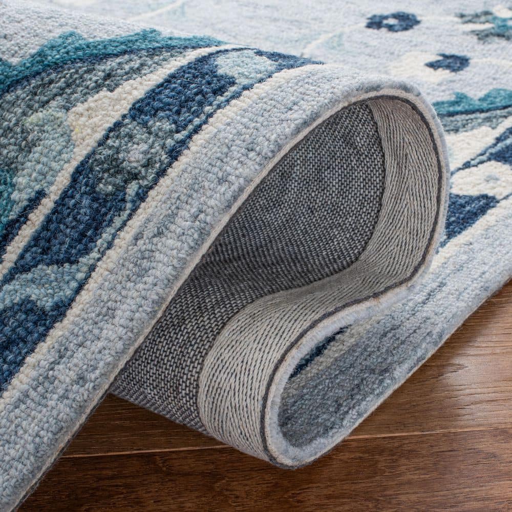 Elegant Azure Bloom Hand-Tufted Wool Rectangular Rug