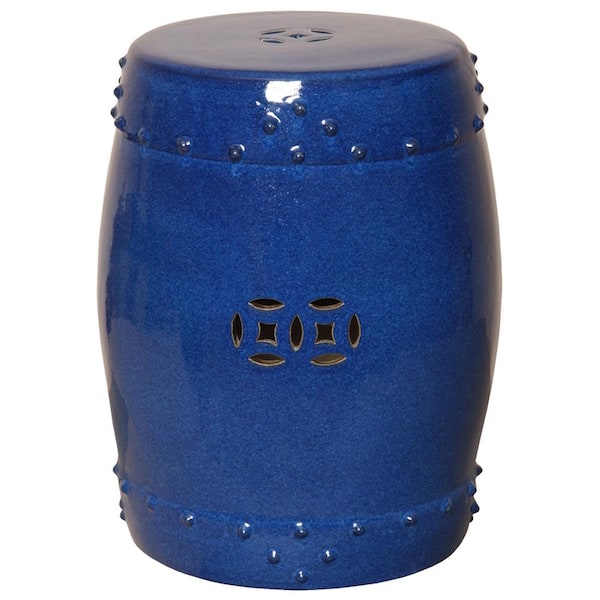 Emissary Drum 24 in. H Blue Round Ceramic Garden Stool