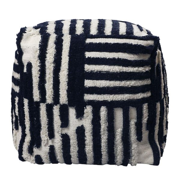 HomeRoots Amelia Blue Cotton Square Cube Small (Under 22 in.) Ottoman