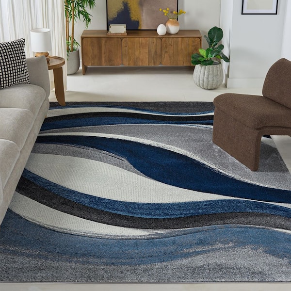Hollywood 11 ft. x 14 ft. Gray/Blue Abstract Area Rug