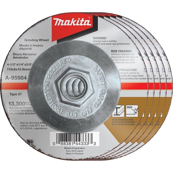 4-1/2 in. x 1/4 in. x 5/8 in. 36-Grit INOX Grinding Wheel (5-Pack) for use with 4-1/2 in. angle grinders