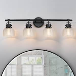 33 in. 4-Light Black Bathroom Vanity Light with Clear Prismatic Glass Shade