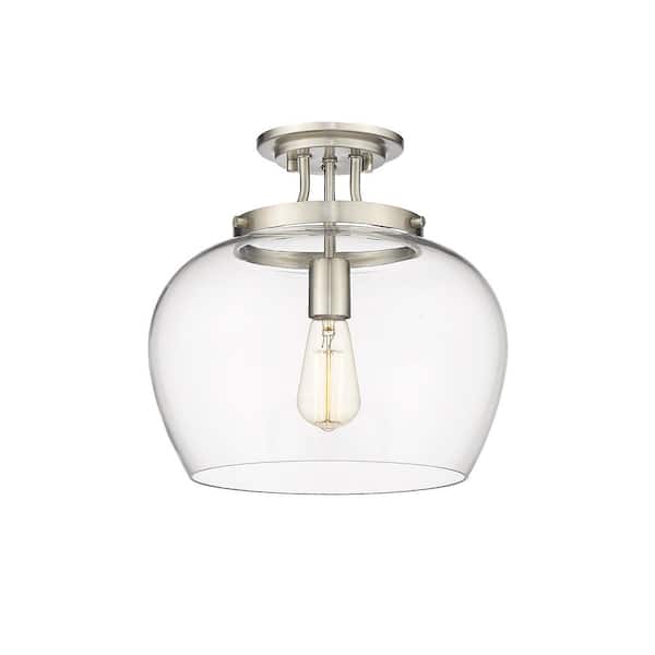 Unbranded Joliet 13 in. 1-Light Brushed Nickel Semi Flush Mount Light with Glass Shade