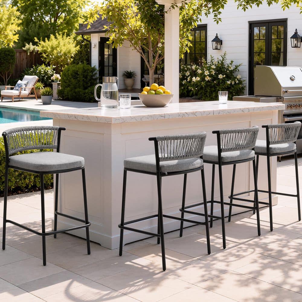 4-Pack Metal Outdoor Bar Stool with Rust-Resistant Stackable Bar Stool with 350 lbs Weight Capacity Light Gray Cushion price history on PriceWatchPro