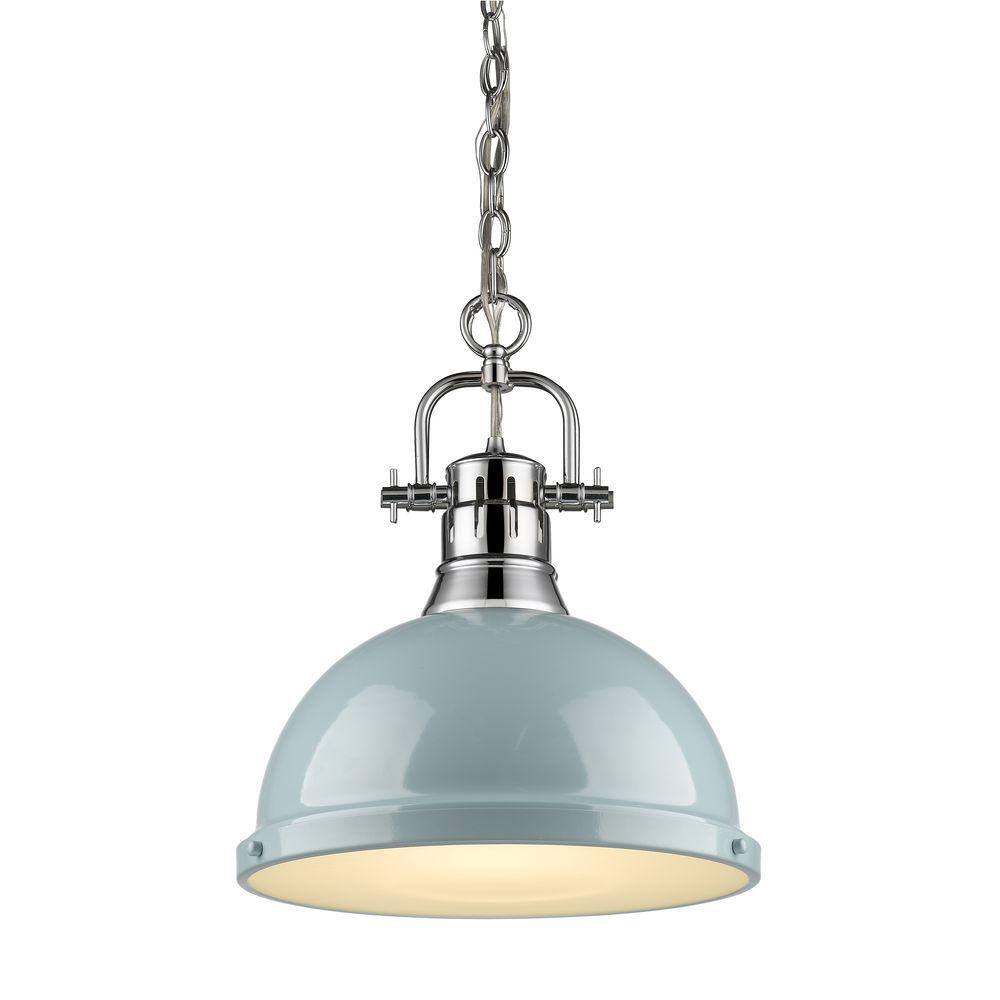 Transitional Seafoam Shade Chrome Large Pendant Light