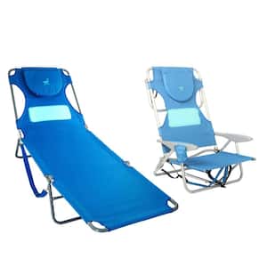 Ladies Comfort Lounger Blue Beach Chair & On-Your-Back Blue Beach Chair
