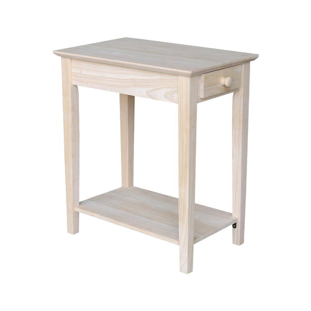 Unfinished Solid Wood Narrow End Table with Storage Drawer