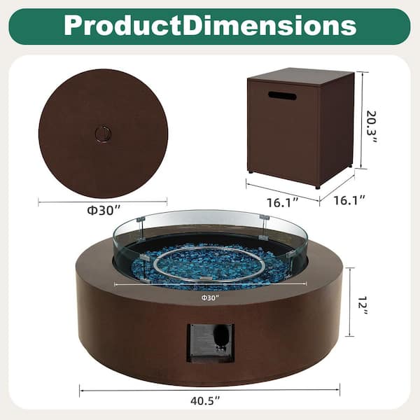 42 in. 50.000 BTU Iron Propane Outdoor Fire Pit Table with Tank Table and Glass Wind Guard