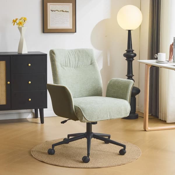 Velvet Fabric Adjustable Height Swivel Task Chair in Mint-Green with Spread Arms