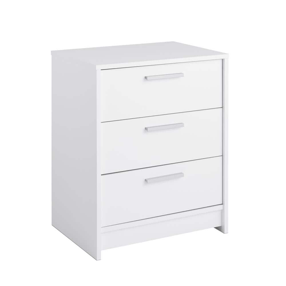 White 3-Drawer Wood Nightstand with Engineered Composite Top