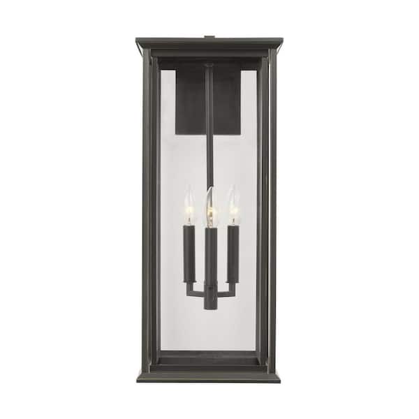 Generation Lighting - Audley 24in. Antique Bronze with Clear Glass Panels Outdoor Hardwired Lantern Sconce with No Bulbs Included
