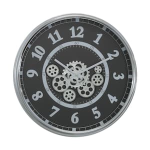 Black and Chrome 22"D Clock with Open Moving Gears