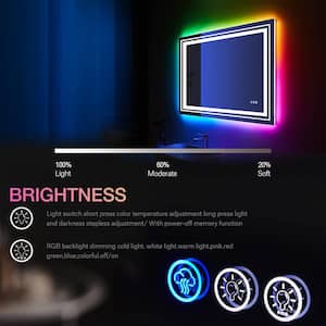 RGB 40 in. W x 24 in. H Rectangular Frameless LED Mirror with Backlit Light, Anti-Fog Memory Wall Bathroom Vanity Mirror