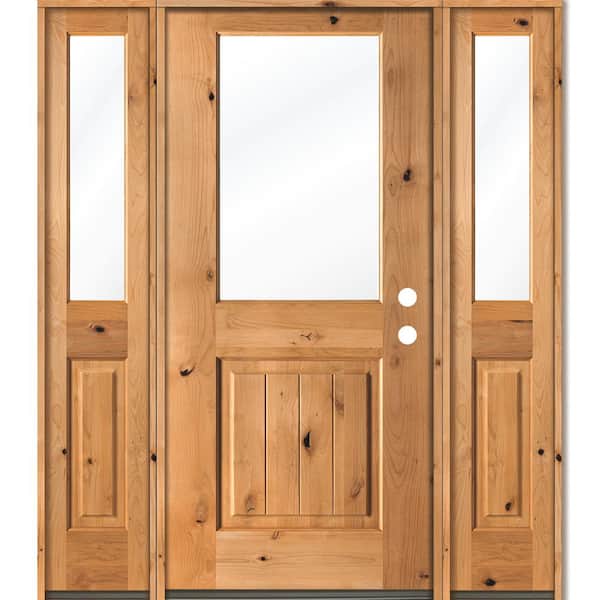 Krosswood Doors 60 in. x 80 in. Rustic Knotty Alder Wood Clear Half-Lite Clear Stain w.VG Left Hand Single Prehung Front Door/Sidelites