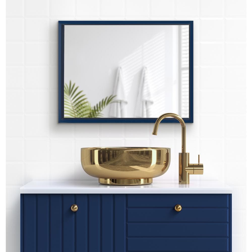 Navy Blue Rectangular Wood Vanity Wall Mirror