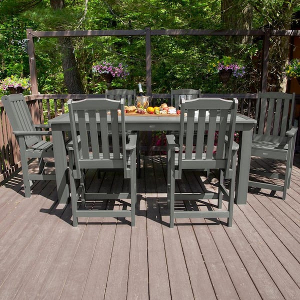 Lehigh Coastal Teak 7-Piece Recycled Plastic Rectangular Outdoor Balcony Height Dining Set