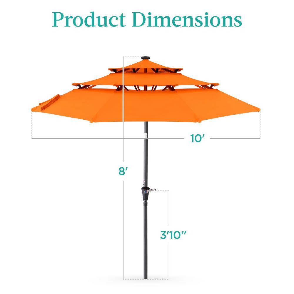 10ft Orange Steel Market Patio Umbrella with LED Lights