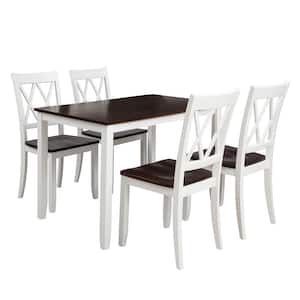 5-Piece White and Cherry Dining Table Set with Kitchen Table and 4-Side Chair