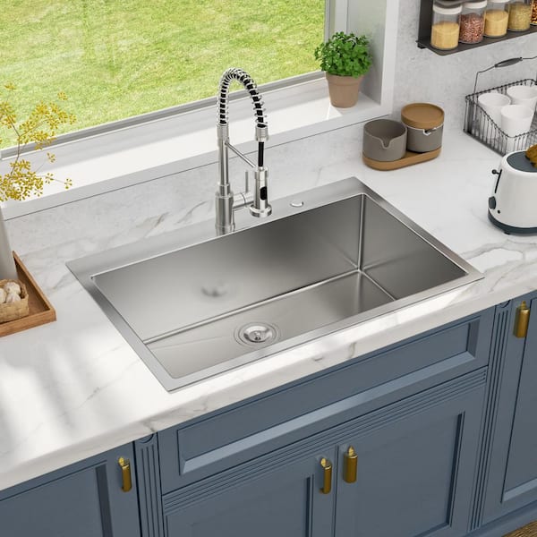 16-Gauge 33 in. Stainless Steel Single Bowl Drop-In Kitchen Sink with Bottom Grid and Strainer