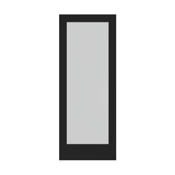 30 in. x 80 in. x 1-3/8 in. Frosted Glass 1-Lite Shaker Black Finished Solid Wood Core Interior Barn Door Slab