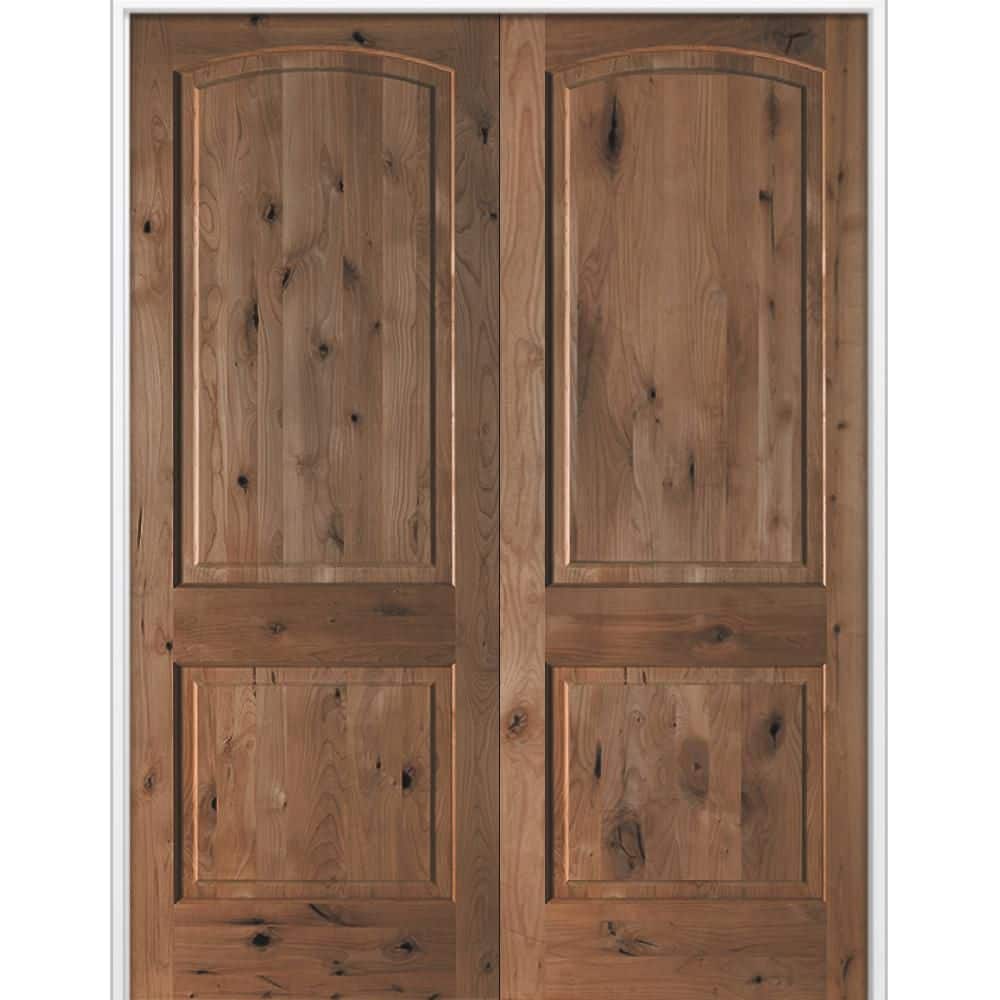 72 in. x 96 in. Rustic 2-Panel Arch Top Universal True Black Stain Knotty Alder Wood Double Prehung Interior Door price history on PriceWatchPro