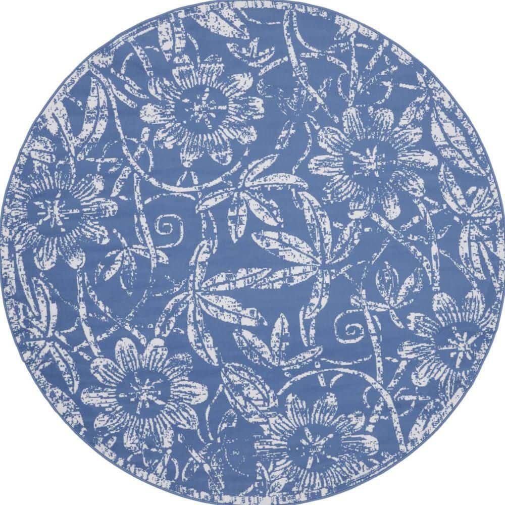 8' Round Blue Floral WashableArea RugRunner Rug price history on PriceWatchPro