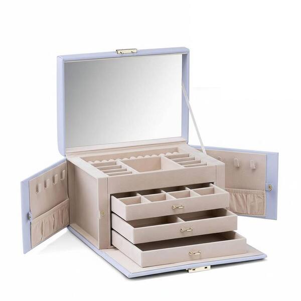 4-Tier Jewelry Organizer with Lock, Mirror Jewelry Box for Earring, Ring, Necklace and Bracelets, Jewelry Storage,Purple