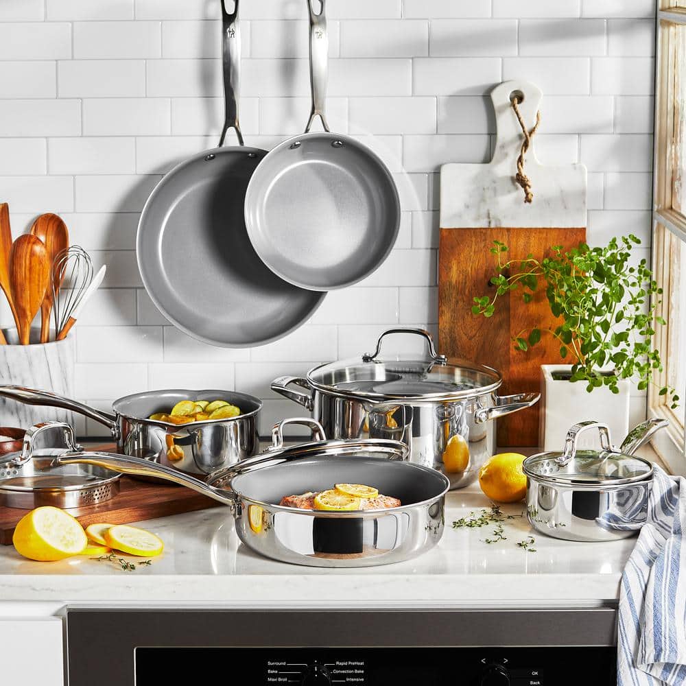 10-Piece Stainless Steel and Aluminum Nonstick Cookware Set