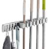 Wellco Gray Space Aluminum Removable Broom Holder Wall Mount Mop Organizer with 4-Clips And 5-Hooks (1-Pack) BHGS4C5H