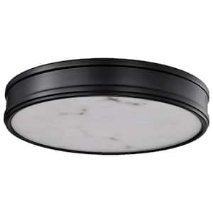 Kendall 14.25 in. Matte Black Transitional Flush Mount with Alabaster Glass Shade and Selectable Integrtated LED