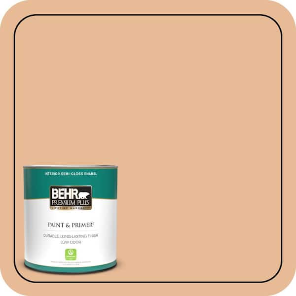 BEHR PREMIUM PLUS 1 qt. #280C-3 Fresh Praline Semi-Gloss Enamel Low Odor Interior Paint & Primer