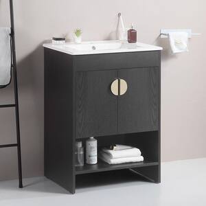 23.6 in. W x 18.3 in. D x 32.6 in. H Single Sink Freestanding Bath Vanity in Black with White Ceramic Top and Cabinet