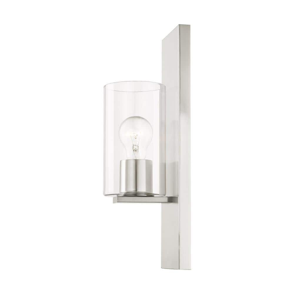 Brushed Nickel Clear Glass Direct Wired Wall Sconce