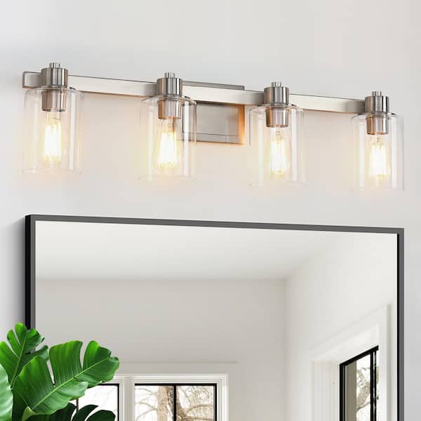 31.5 in. 4 Light Brushed Nickel Bathroom Vanity Light with Clear Glass Shades