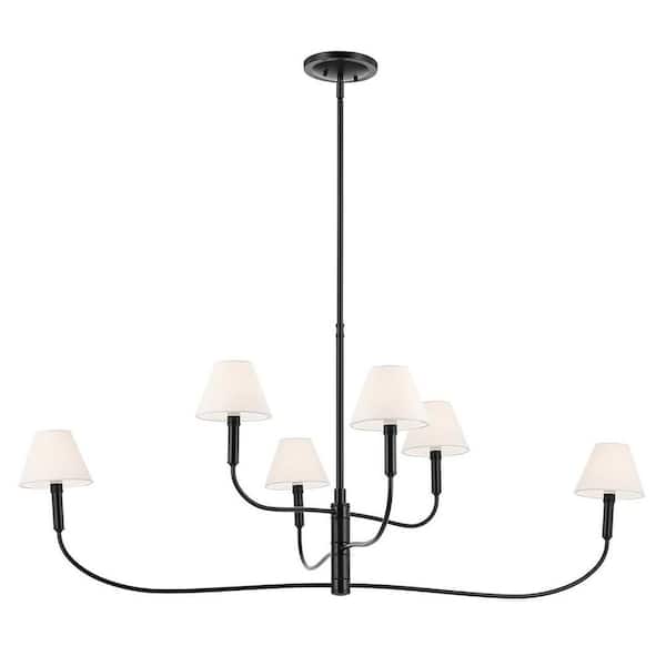 Eadie 51.5 in. 6-Light Black Updated Traditional Dining Room Chandelier with White Fabric