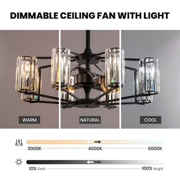 WDETR 36 in. Indoor 8-Light Black Farmhouse Caged Crystal