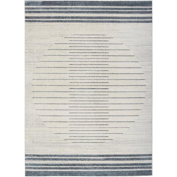 Nourison Astra Machine Washable Ivory Blue 7 ft. x 9 ft. Striated Contemporary Area Rug
