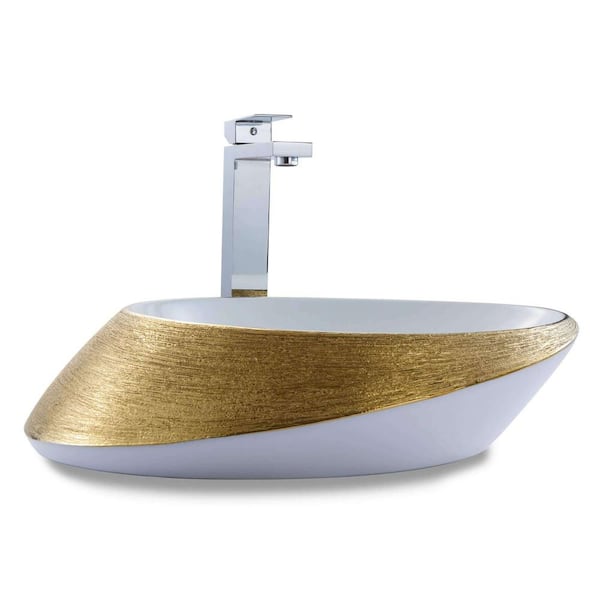 FINE FIXTURES Luxury Gold Ceramic Oval Vessel Sink