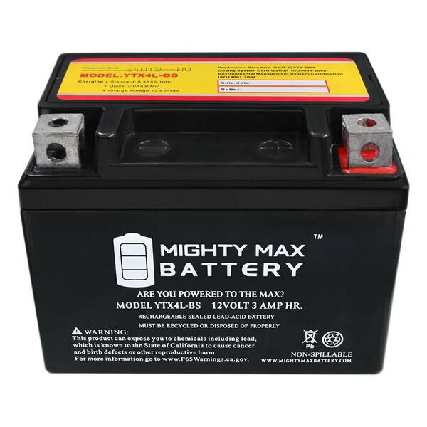 Batterie YUASA YTX4L-BS 12V/3AH Maße: 114x71x86 für SYM/Sanyang RS50 Baujahr 2010